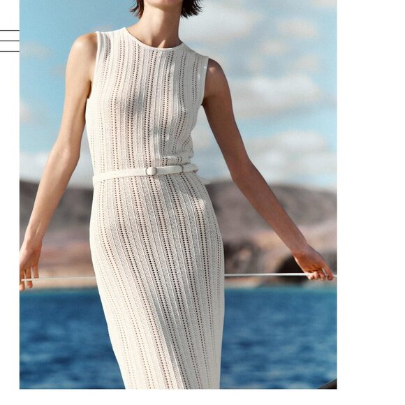 POINTELLE KNIT MIDI DRESS WITH BELT - Picture 5 of 7